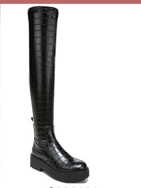 Franco Sarto Black Croc-Embossed Over-the-Knee Platform Boot